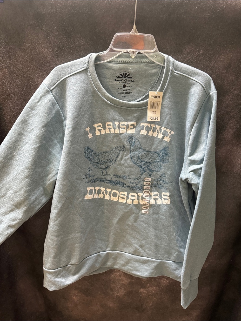 Light Blue 'I Raise Tiny Dinosaurs' Crewneck Sweatshirt NWT
